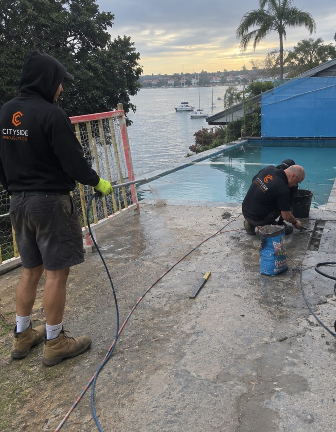 City Side crew carrying out pool terrace slab remediation Hunters Hill