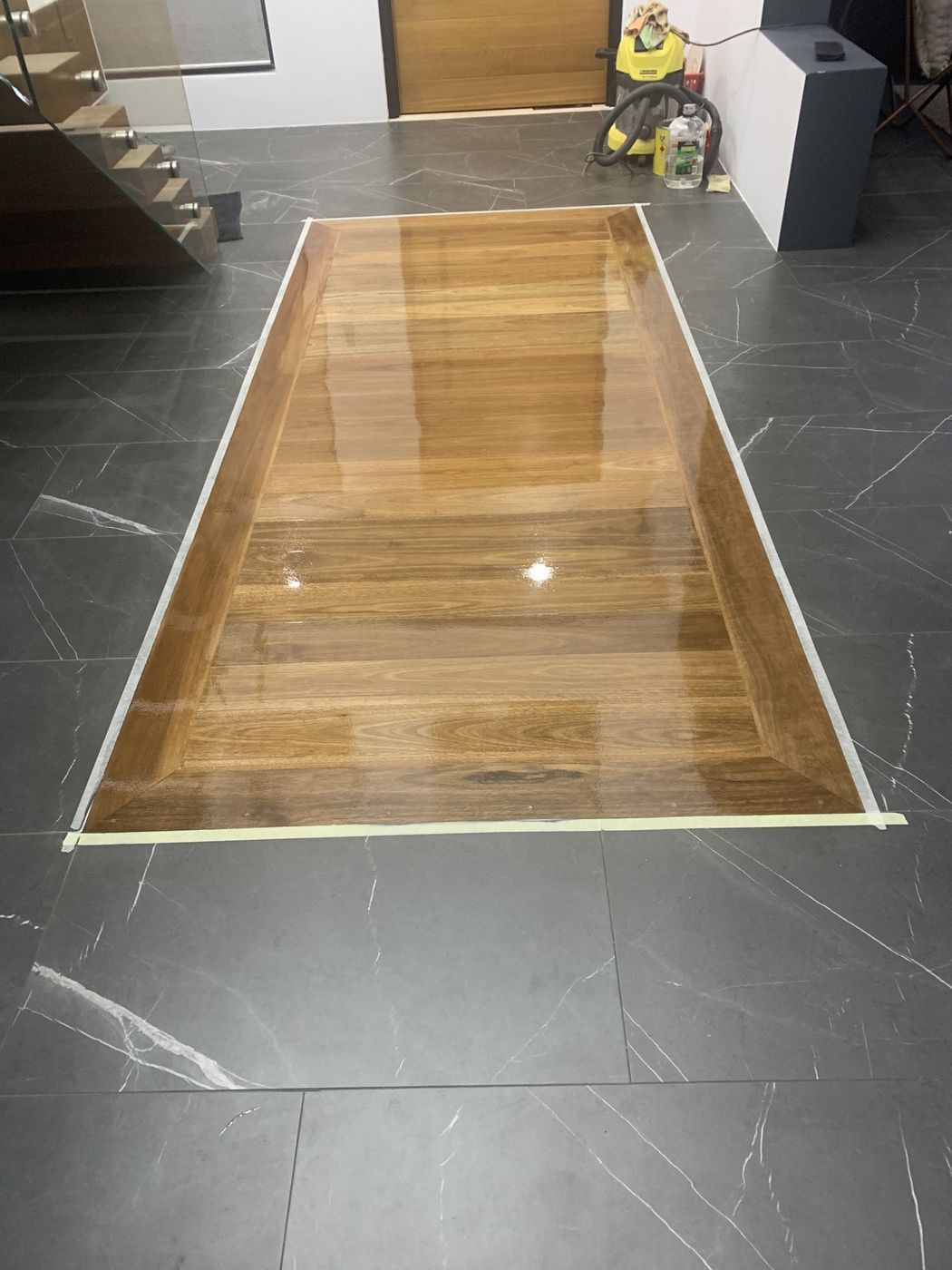 Polished tiled floor with timber inlay Monterey