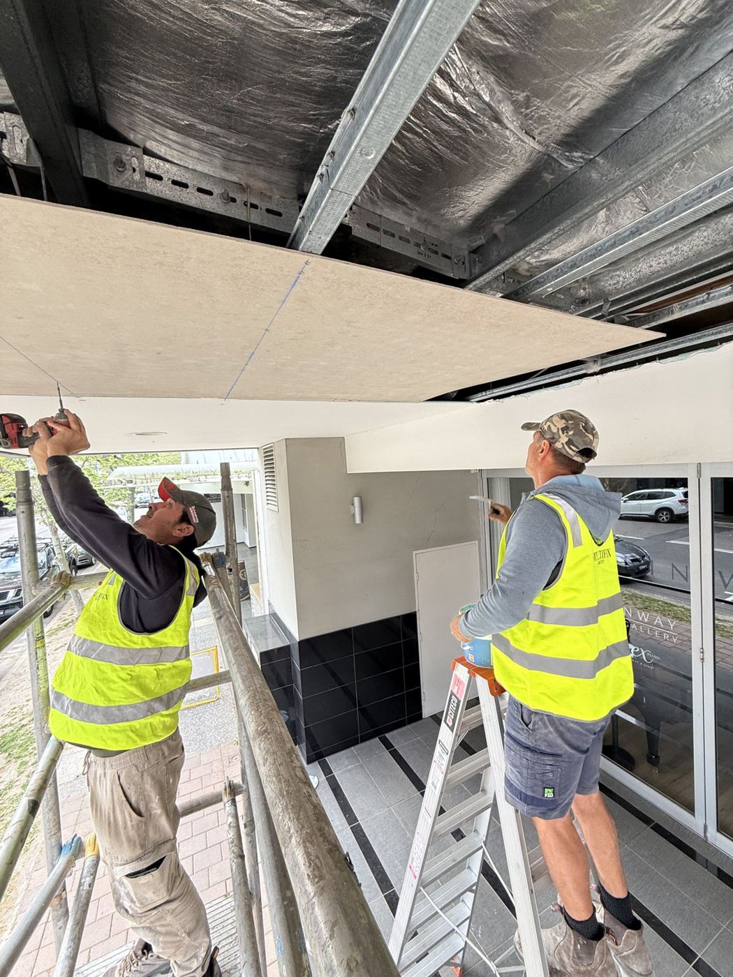 Awning soffit strip-out and new lining