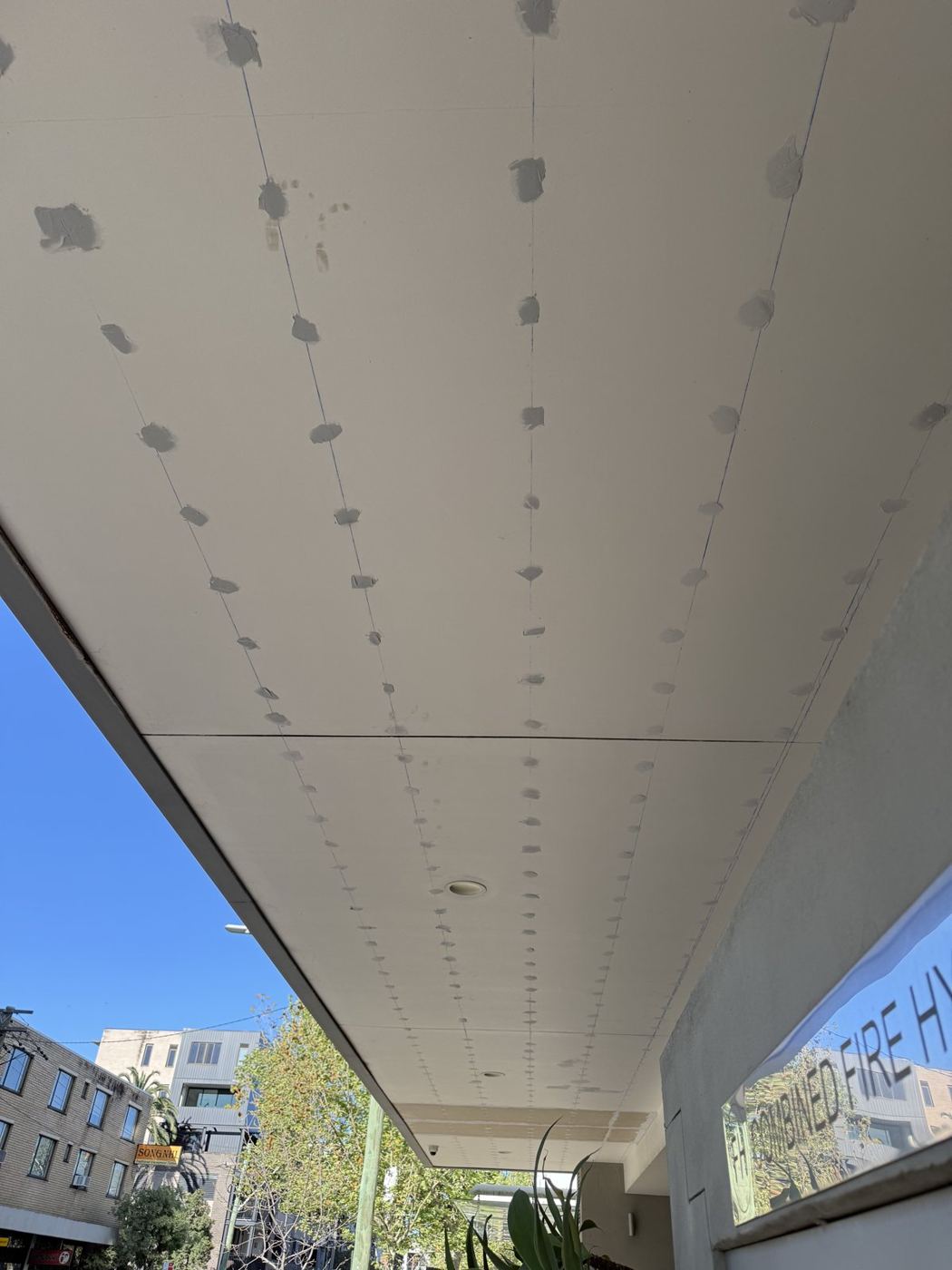 New awning soffit lining installed