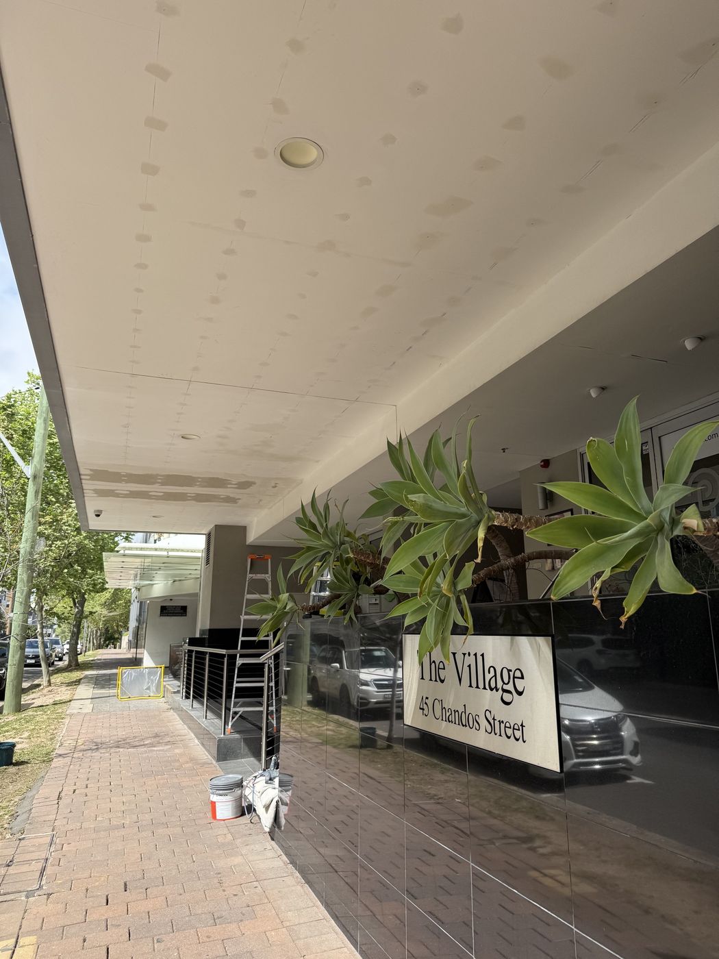 Completed awning soffit above commercial walkway St Leonards