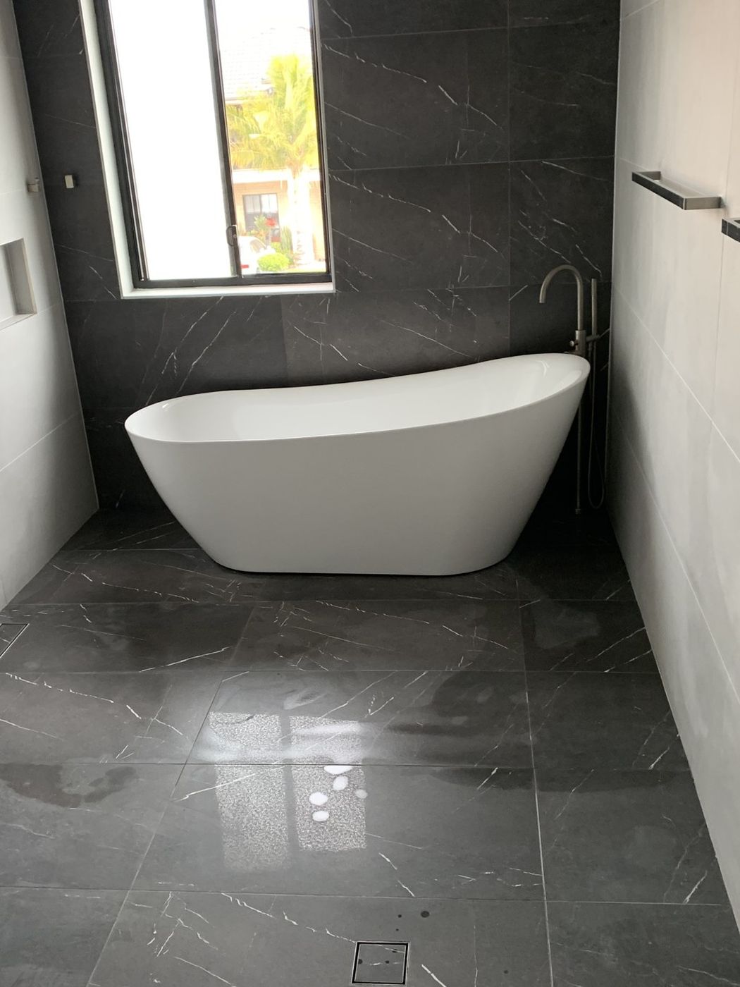 Completed bathroom with freestanding bath Lane Cove