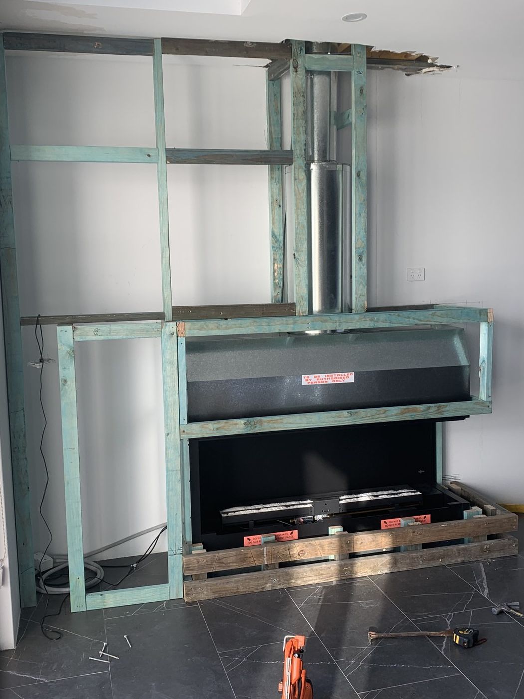 Glazed fireplace unit installation Monterey