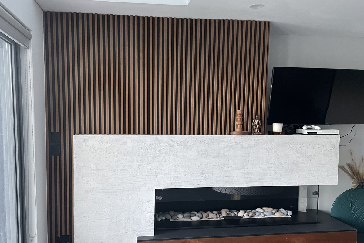 Feature fireplace and timber wall North Sydney