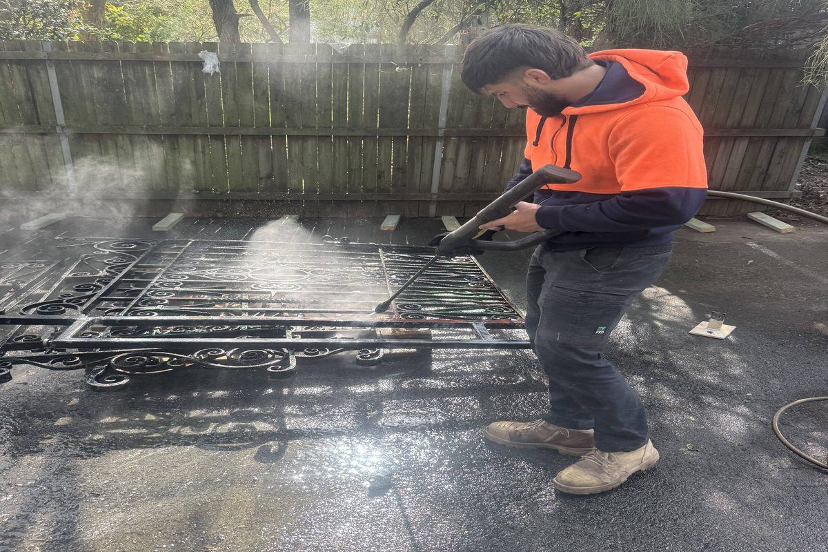 Wrought iron gate cleaning