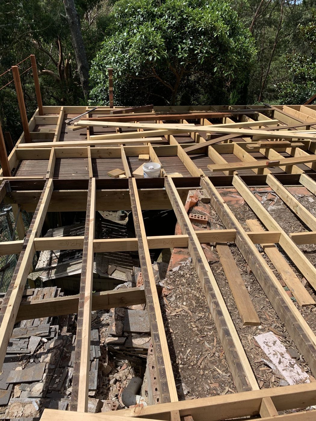 Deck bearers and joists set out Bexley