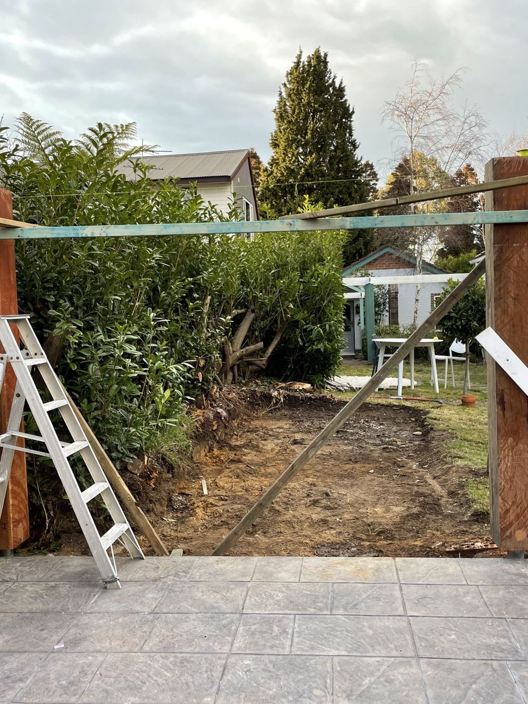 Sandstone posts and pergola frame Katoomba