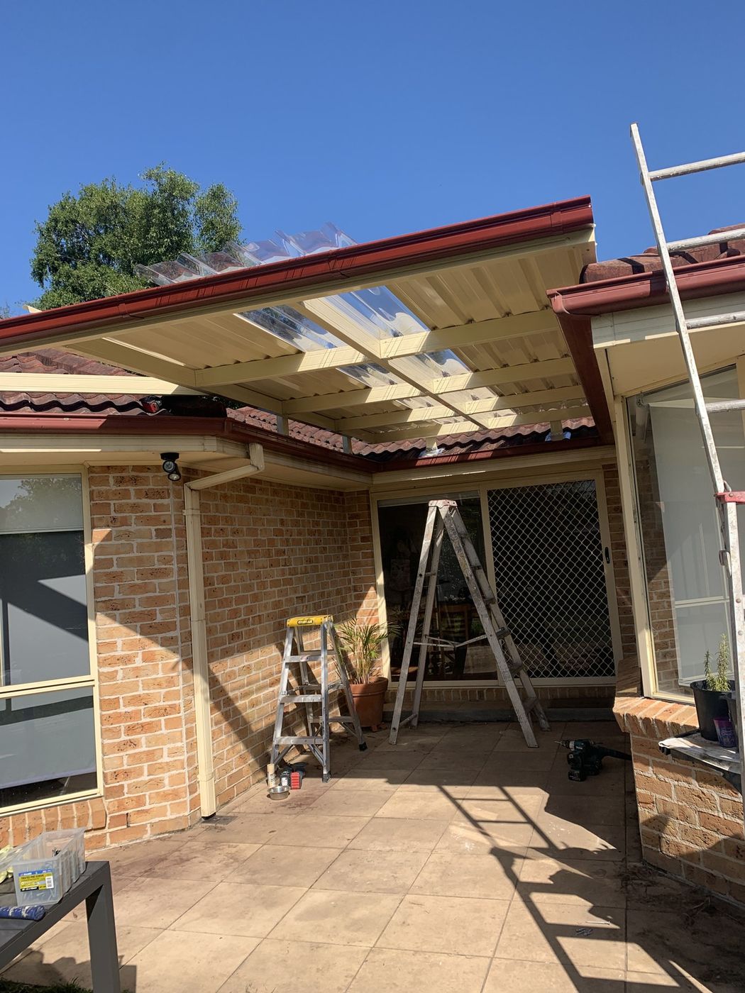 New patio roof framed and sheeted