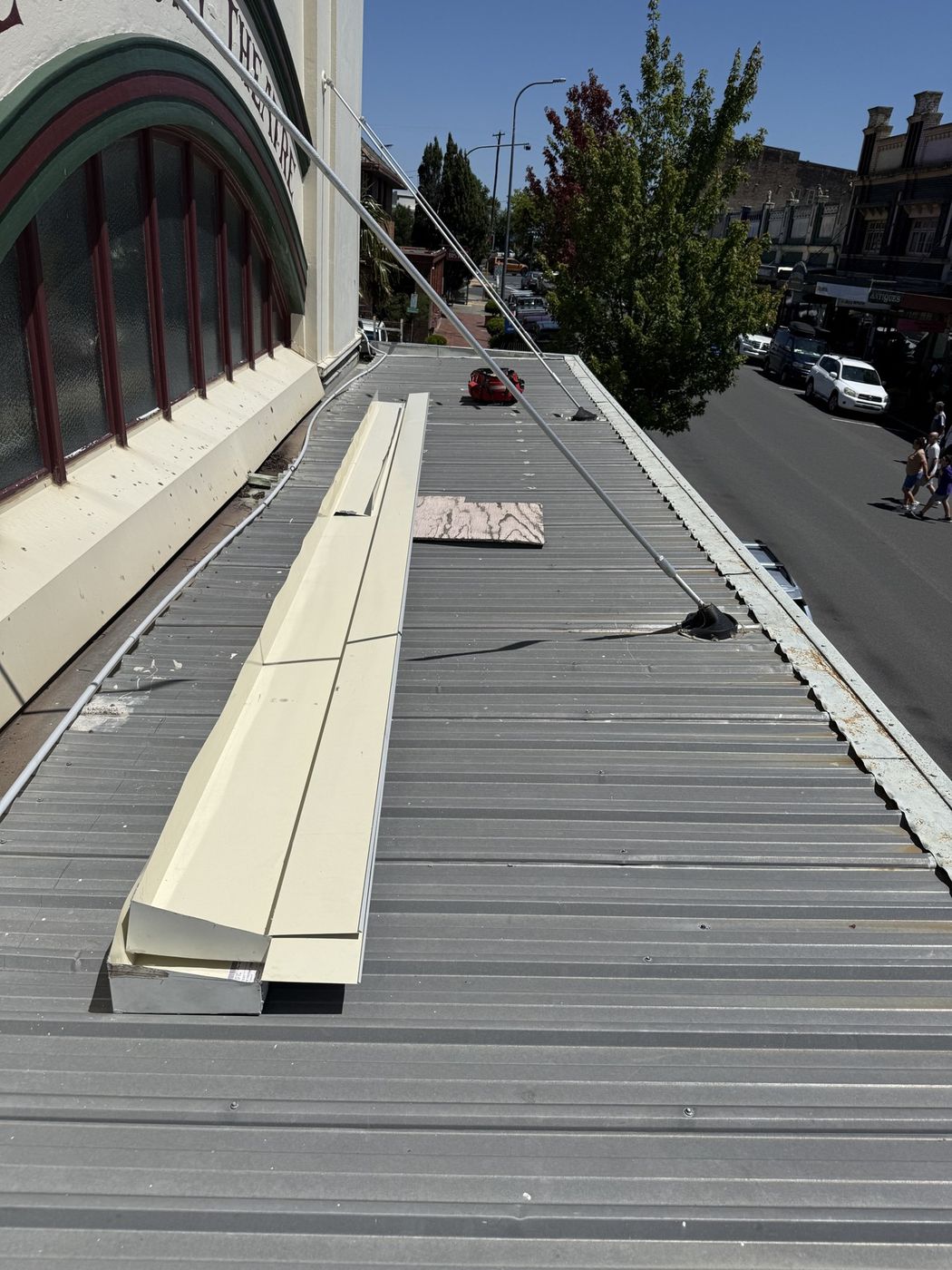 Awning roof sheeting stripped back Blackheath