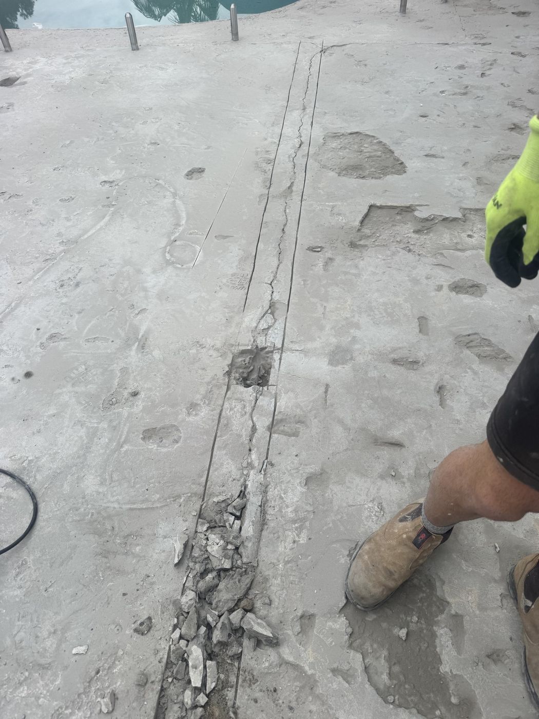 Saw-cut opening in concrete slab