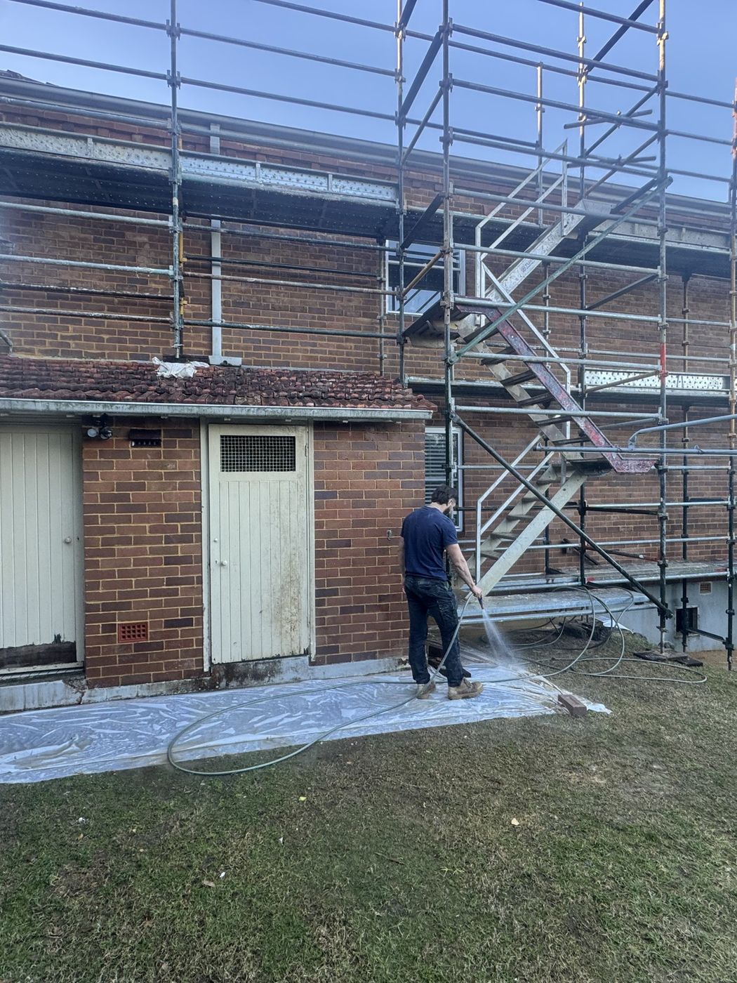 Scaffold with stair access erected